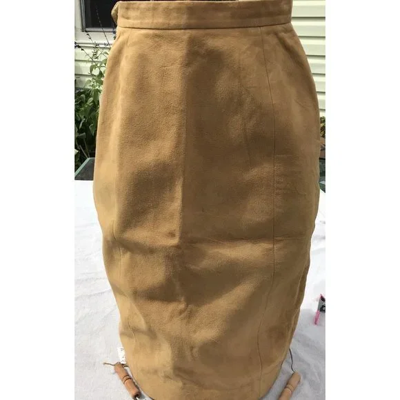 VTG 60s Rare Suede Leather Silk Women’s Pencil Skirt MOD Western Boho USA XS O - Picture 3 of 16